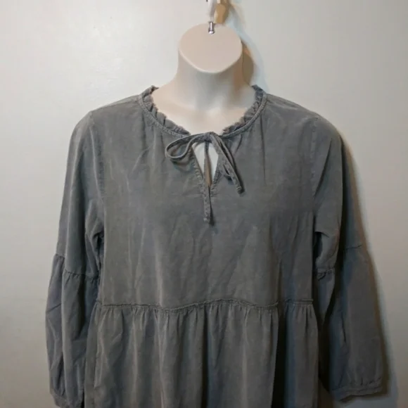 Sundance Dylan Boho Sage Green, Long Sleeved, Tiered Skirt Corduroy Mini Dress - Picture 3 of 14